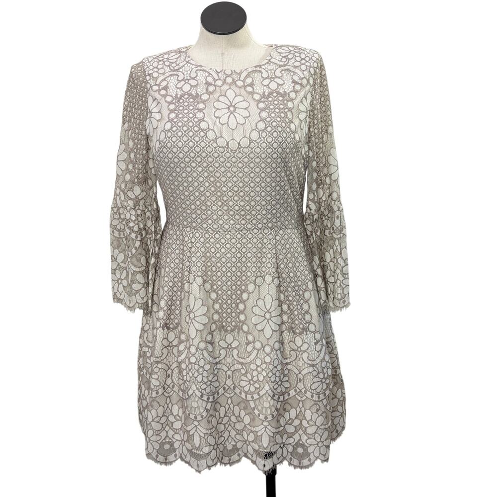 Eliza J Size 14 Lace Dress 3/4 Sleeve Fit Flare Pockets Coquette Feminine Easter